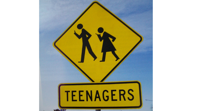 Warning, teenagers crossing