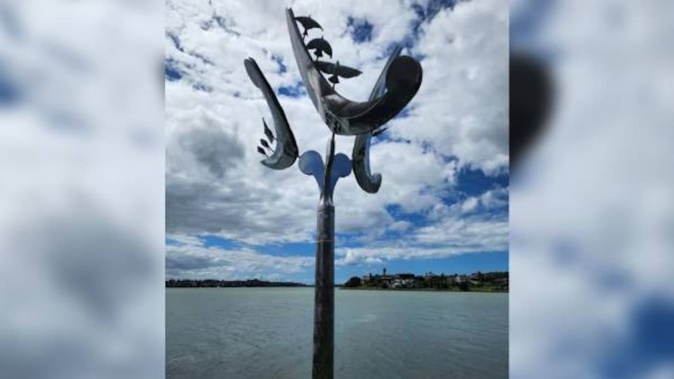 The sculpture, at the Pakuranga Rotary Walkway, was installed in November last year, two months later a bin was removed from near the statue. Photo / Auckland Council