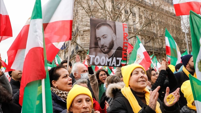 Protesters called for Salehi's release during a demonstration on the 44th anniversary of the Iranian revolution, in Paris, France, February 12, 2023. Teresa Suarez/EPA-EFE/Shutterstock