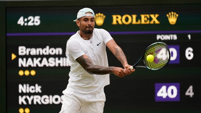 Australia's Nick Kyrgios in a men's singles fourth round match on day eight of the Wimbledon tennis championships in London. Photo / AP