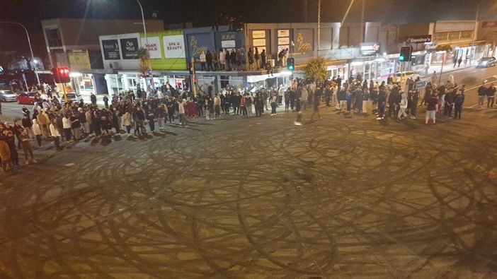Skid marks from cars doing burnouts during a car meet in Levin. Photo / Supplied