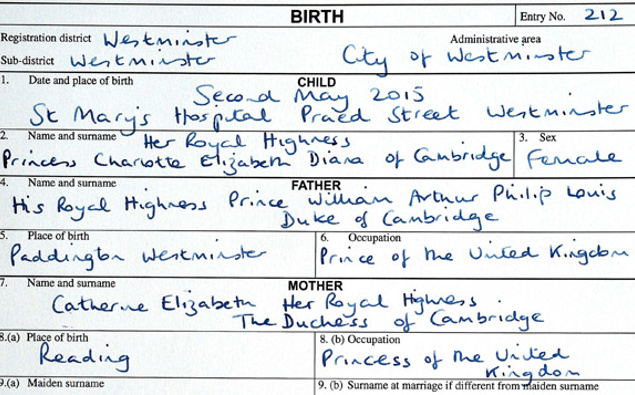 Princess Charlotte s birth certificate released