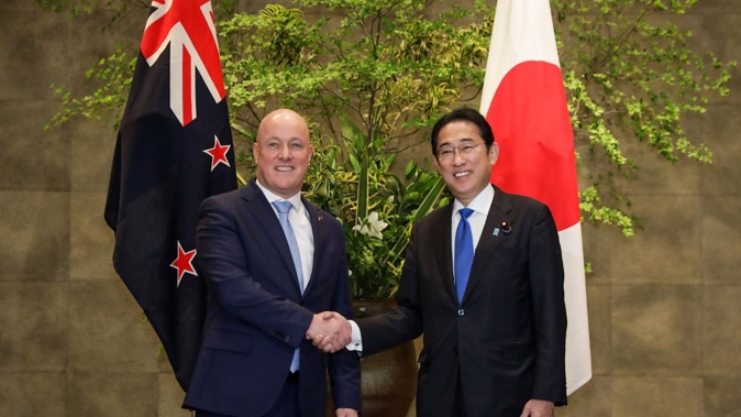 Prime Minister Christopher Luxon and Japanese Prime Minister Fumio Kishida after meeting in Tokyo. Photo / Nate McKinnon