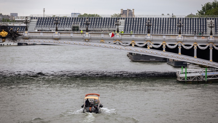 View of the Alexandre III Bridge with the infrastructures for the Paris Olympic Games. Photo / Getty