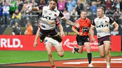 Former Warriors Reece Walsh put on a show in the first edition of NRL Las Vegas. Photo / AP