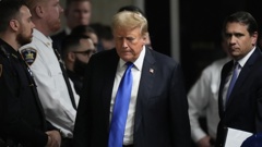 Former President Donald Trump walks to make comments to members of the media after being found guilty on 34 felony counts of falsifying business records in the first degree at Manhattan Criminal Court, Thursday, May 30, 2024, in New York. (AP Photo/Seth Wenig, Pool)