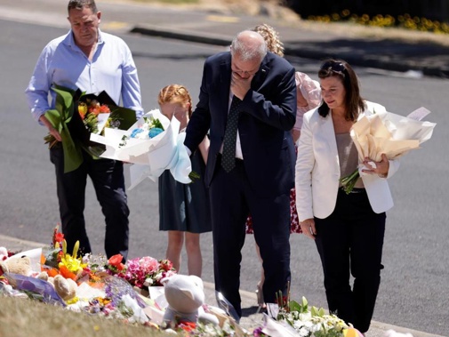 Scott Morrison and wife Jenny, who lay flowers at the memorial. Photo / NCA NewsWire / Grant Viney