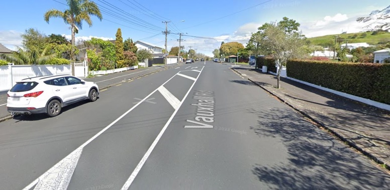 A rider is critically injured after a single-bike crash on Vauxhall Rd, Devonport. Image / Google Street View