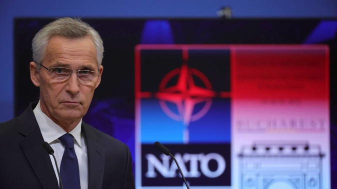 Nato Secretary General Jens Stoltenberg speaks during a press conference at the Nato headquarters on Friday in Brussels, ahead of the Meeting of Nato Ministers of Foreign Affairs on November 29 and 30 in Bucharest, Romania. Photo / AP