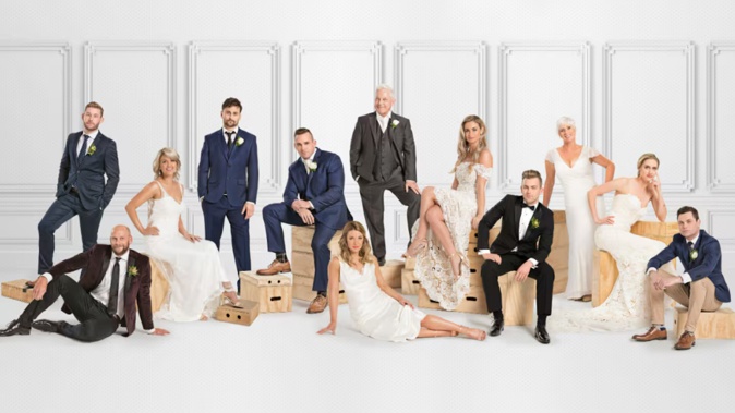 The cast of the original Married at First Sight NZ in 2017. Cast member Andrew Jury, back third from left, has died.