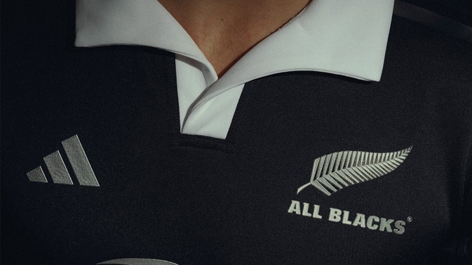 A wider white collar returns for the new All Blacks jersey. Photo / adidas