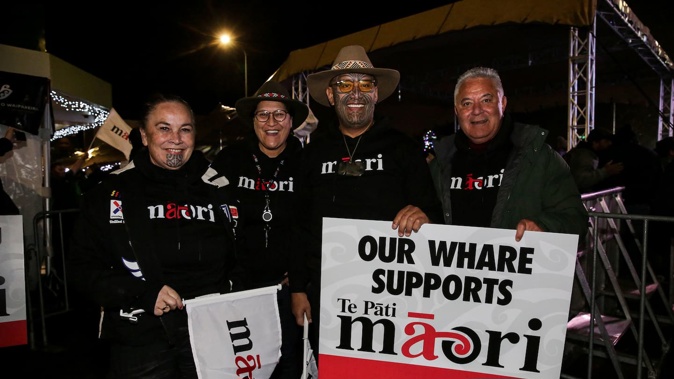 Te Pati Maori co-leaders Debbie Ngarewa-Packer and Rawiri Waititi with John Tamihere and Meka Whaitiri. Photo / Sylvie Whinray